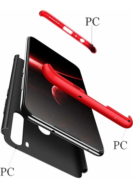 Xiaomi Redmi Note 8 Kılıf Double Dip 360 Protective Siyah - Kırmızı