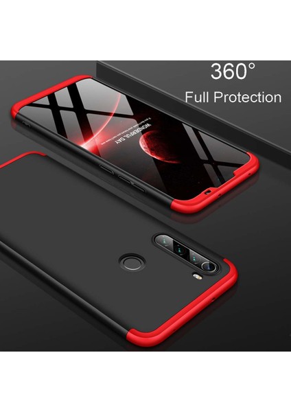 Xiaomi Redmi Note 8 Kılıf Double Dip 360 Protective Siyah - Kırmızı