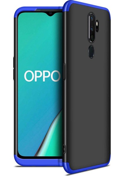 Oppo A9 2020 Kılıf Double Dip 360 Protective Siyah - Mavi