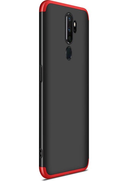 Oppo A9 2020 Kılıf Double Dip 360 Protective Siyah - Kırmızı