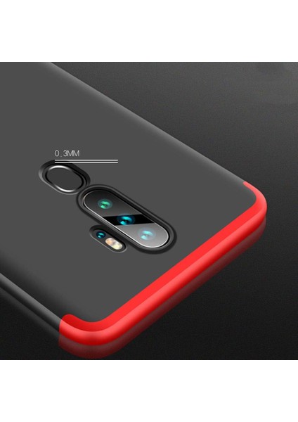 Oppo A9 2020 Kılıf Double Dip 360 Protective Siyah - Kırmızı