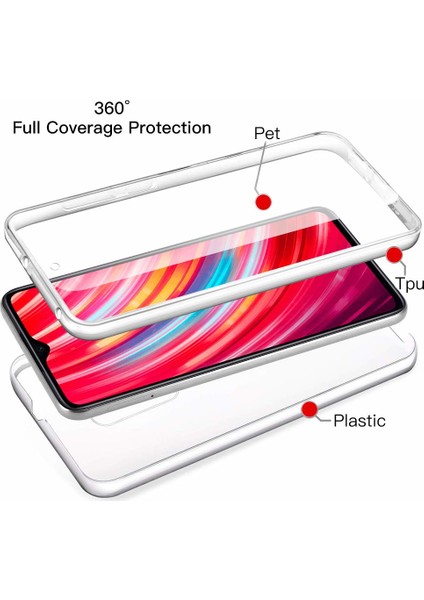 Xiaomi Redmi Note 8 Pro Kılıf 6 Tarafı Tam Koruma Şeffaf