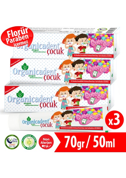 Florürsüz Doğal Çocuk Diş Macunu 50 ml x 3