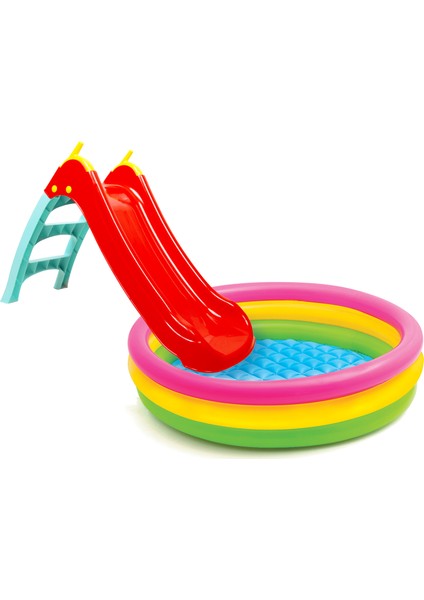 Kaydıraklı Oyun Seti (Mavi Havuz / 6 cm 100'lü Oyun Havuz Topu / Pompa / Kaydırak)
