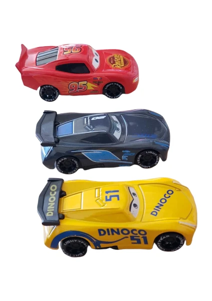 Can Ali Toys Özel 3'lü Set Cars Şimşek Mcqueen Jackson Storm Dinoco Metal Çek Bırak Araba