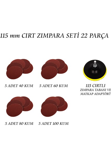 115'lik Cırt Zımpara Seti 22'li