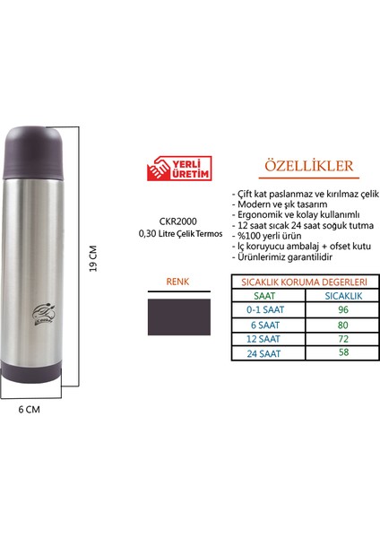 Paslanmaz Çelik Termos 500 ml - CKR2001