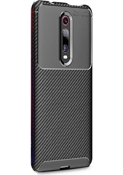 Xiaomi Mi 9T Pro Kılıf Negro Karbon Dizayn Silikon + Nano Glass Lacivert