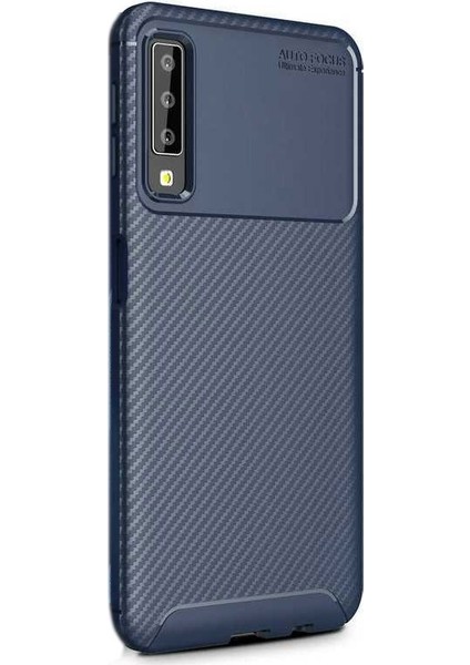 Samsung Galaxy A50s Kılıf Negro Karbon Dizayn Silikon + Nano Glass Lacivert