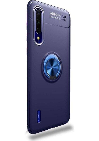 Case Street Xiaomi Mi 9 Lite Kılıf Ravel Yüzüklü Mıknatıslı Silikon + Nano Glass Lacivert