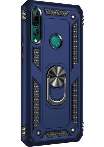 Huawei P Smart Z Kılıf Vega Standlı Yüzüklü Mıknatıslı + Nano Glass Lacivert