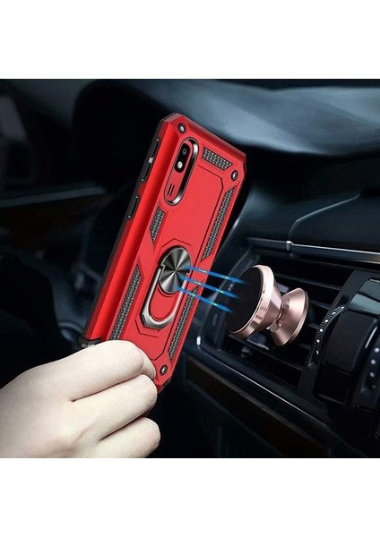Huawei P Smart Z Kılıf Vega Standlı Yüzüklü Mıknatıslı + Nano Glass Lacivert