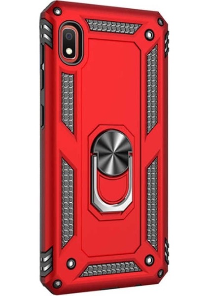 Xiaomi Redmi 7a Kılıf Vega Standlı Yüzüklü Mıknatıslı + Nano Glass Kırmızı