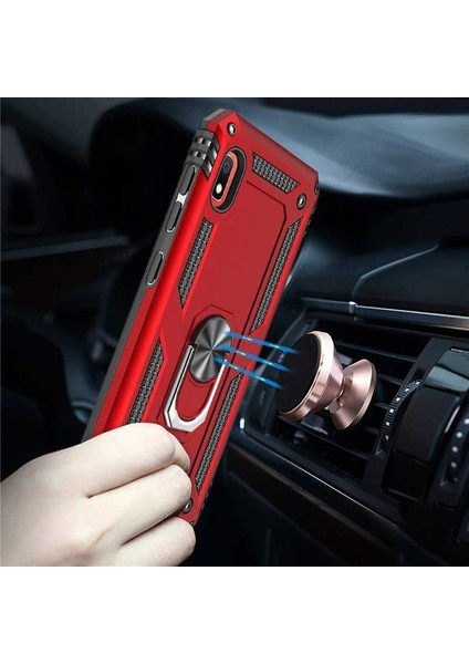 Xiaomi Redmi 7a Kılıf Vega Standlı Yüzüklü Mıknatıslı + Nano Glass Lacivert