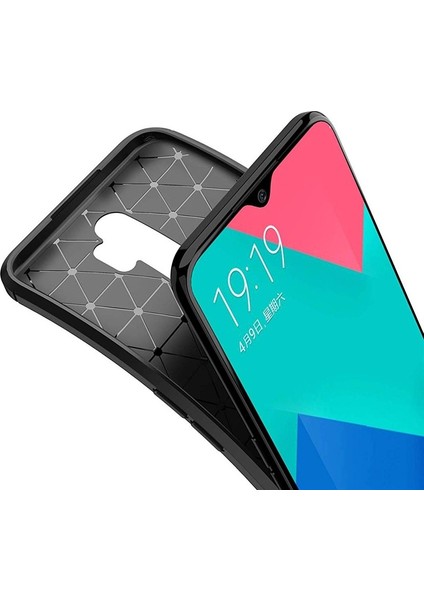 Oppo A9 2020 Kılıf Negro Karbon Dizayn Silikon + Nano Glass Siyah