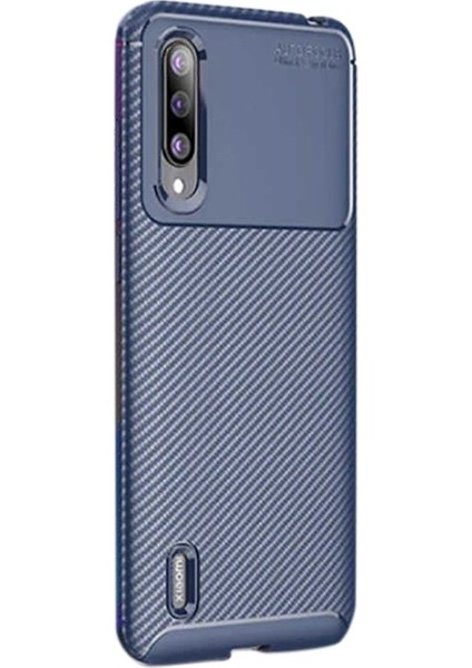 Xiaomi Mi 9 Lite Kılıf Negro Karbon Dizayn Silikon + Nano Glass Lacivert