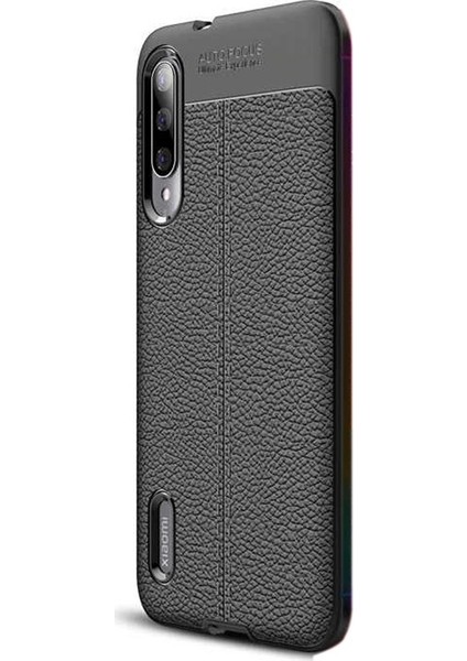 Xiaomi Mi 9 Lite Kılıf Niss Silikon Deri Görünümlü + Nano Glass Siyah