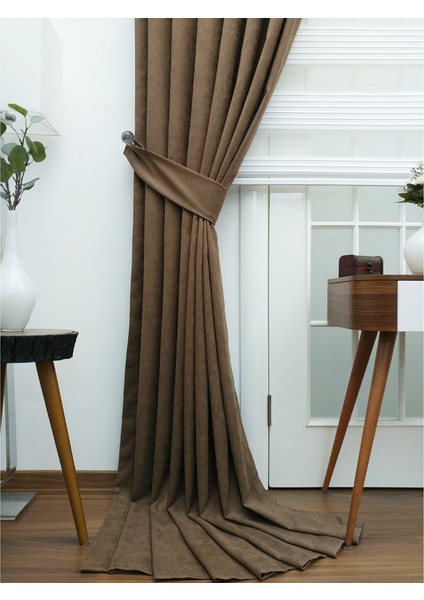 Pileli Fon Perde Soft Kumaş Kahve 60 x 260 cm