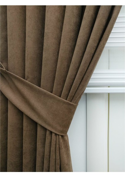 Pileli Fon Perde Soft Kumaş Kahve 60 x 260 cm