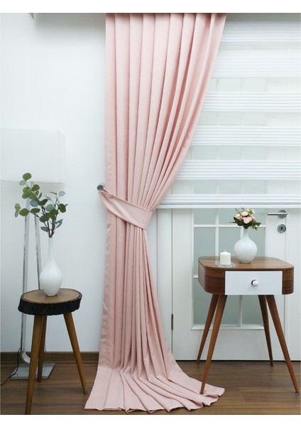 Pileli Fon Perde Soft Kumaş Pudra 60 x 260 cm