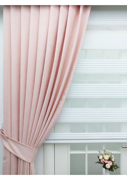 Pileli Fon Perde Soft Kumaş Pudra 60 x 260 cm modelleri