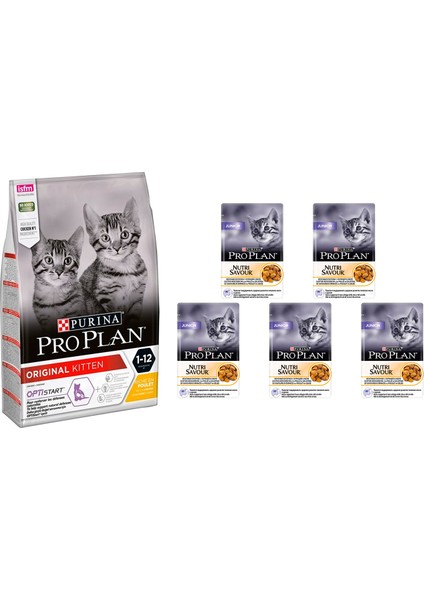 Proplan Kitten Junior Yavru Tavuklu Kedi Maması 1,5 kg + Proplan Kitten Yavru Yaş Kedi Maması 5 Adet