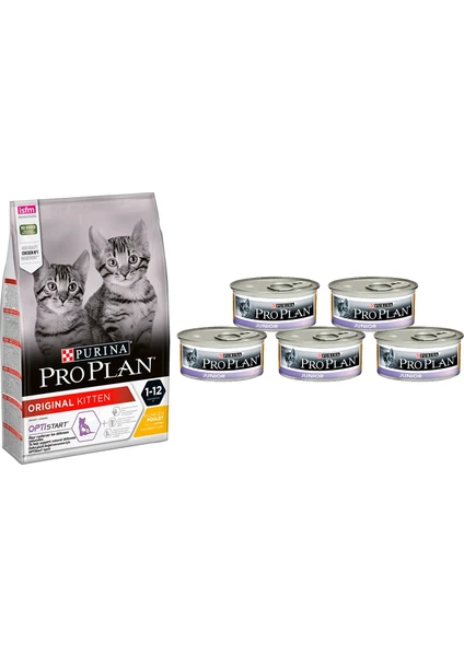 Proplan Kitten Junior Yavru Tavuklu Kedi Maması 400 gr + Proplan Yavru Konserve Kedi Maması 5 Adet