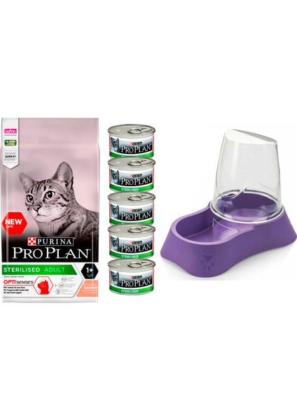 Proplan Sterilised Kısırlaştırılmış Somonlu Kedi Maması 1,5 kg + Proplan 5 Adet Sterilised + Evohe Mama Kabı