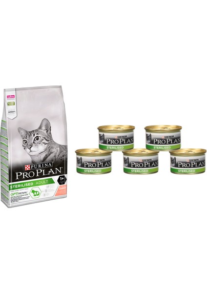 Proplan Sterilised Kısırlaştırılmış Somonlu Kedi Maması 1,5 kg + Proplan Sterilised Konserve 5 Adet