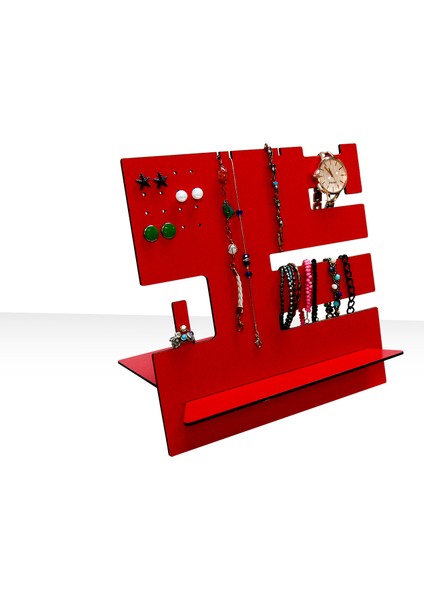 Ahşap Takı Standı Takı Düzenleyici Organizer Kırmızı