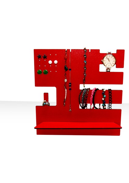 Ahşap Takı Standı Takı Düzenleyici Organizer Kırmızı
