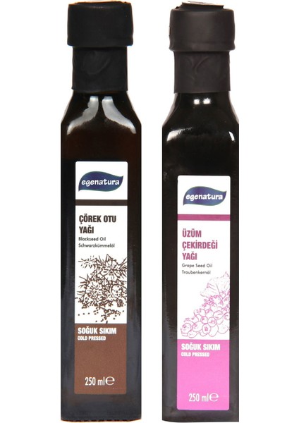 Çörek Otu Yağı 250 ml + Üzüm Çekirdeği Yağı 250 ml - Soğuk Sıkım & Cam Şişe
