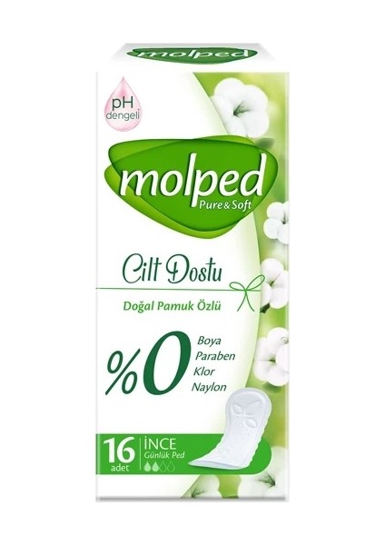 Günlük Ped 16'lı İnce Doğal Pamuk Özlü Cilt Dostu Kullanım İçin