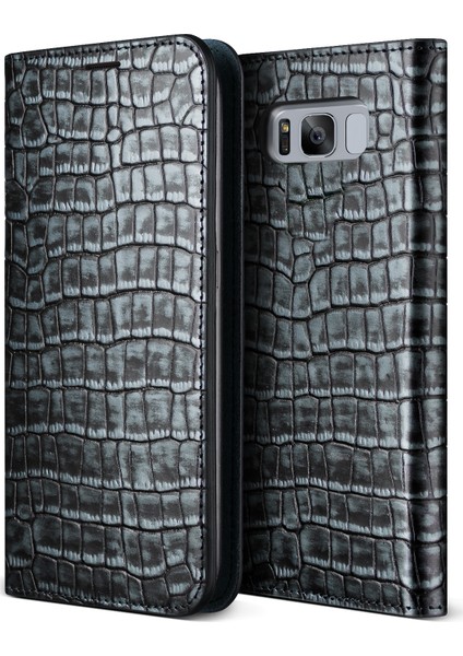 Galaxy S8 Genuine Croco Kılıf Dark Silver