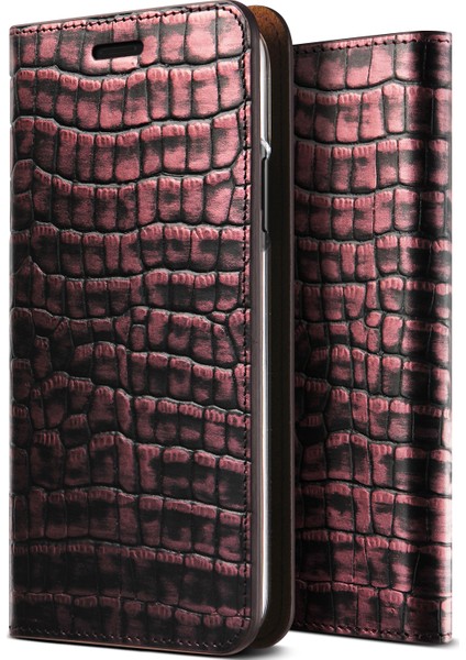 iPhone X Genuine Croco Diary Kılıf Rose Pink