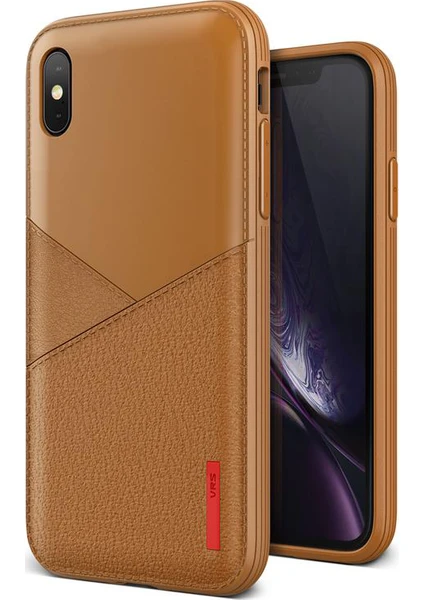 VRS iPhone Xs Max Leather Fit Label Kılıf Brown