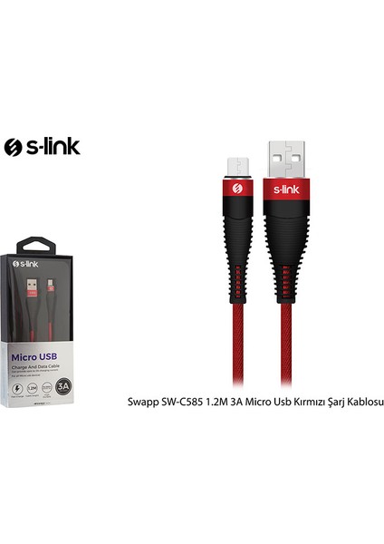 SW-C585 1.2m 3A Micro USB Kırmızı Şarj Kablosu