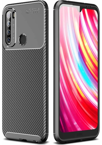 Case 4U Xiaomi Redmi Note 8T Kılıf Rugged Armor Karbon Desenli Lüx Negro Silikon Arka Kapak + Cam Ekran Koruyucu Siyah