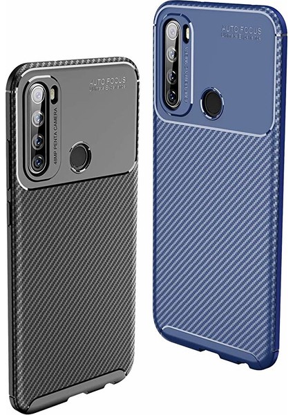 Case 4U Xiaomi Redmi Note 8T Kılıf Rugged Armor Karbon Desenli Lüx Negro Silikon Arka Kapak + Cam Ekran Koruyucu Siyah