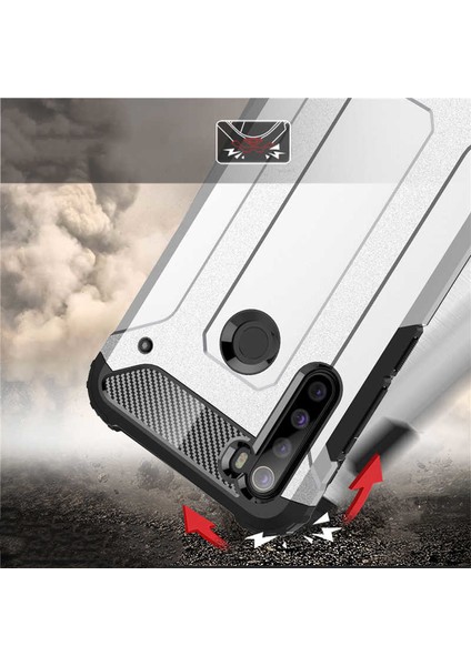 Case 4U Xiaomi Redmi Note 8T Kılıf Military Armor Çift Katmanlı Crash Silikon Kılıf + Cam Ekran Koruyucu Kırmızı