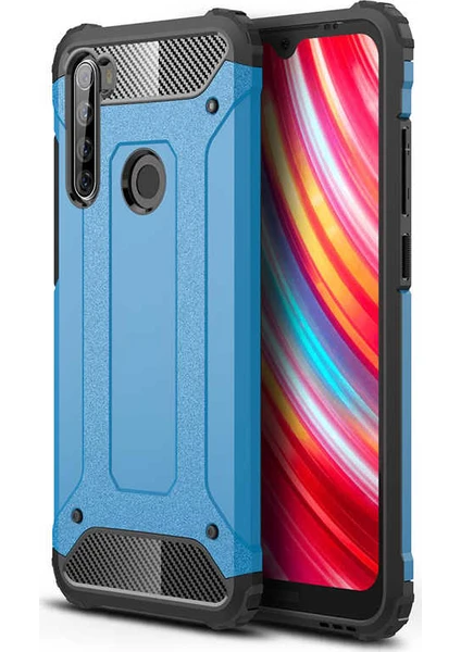 Case 4U Xiaomi Redmi Note 8T Kılıf Military Armor Çift Katmanlı Crash Silikon Kılıf + Cam Ekran Koruyucu Mavi