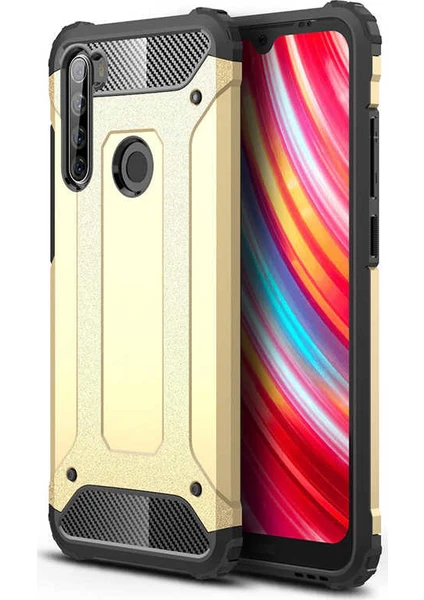 Case 4U Xiaomi Redmi Note 8T Kılıf Military Armor Çift Katmanlı Crash Silikon Kılıf + Cam Ekran Koruyucu Altın