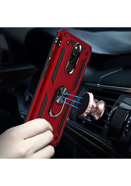 Case 4U Xiaomi Redmi 8 Kılıf Çift Katmanlı Yüzüklü Manyetik Vega Kapak Altın