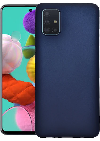 Case 4U Samsung Galaxy A71 Kılıf Klasik Mat Renkli Yumuşak Premier Silikon + Cam Ekran Koruyucu Lacivert