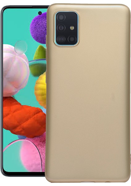 Case 4U Samsung Galaxy A71 Kılıf Klasik Mat Renkli Yumuşak Premier Silikon + Cam Ekran Koruyucu Altın