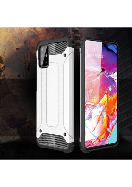 Case 4U Samsung Galaxy A71 Kılıf Military Armor Çift Katmanlı Crash Silikon Kılıf + Cam Ekran Koruyucu Rose Gold