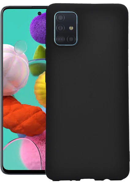 Case 4U Samsung Galaxy A51 Uyumlu Kılıf Klasik Mat Renkli Yumuşak Premier Silikon + Cam Ekran Koruyucu Siyah