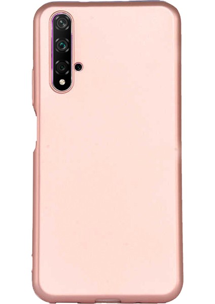Huawei Nova 5T - Honor 20 Kılıf Klasik Mat Renkli Yumuşak Premier Silikon + Cam Ekran Koruyucu Rose Gold