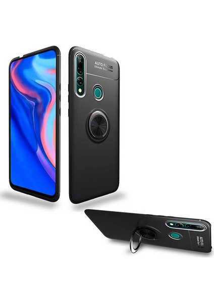 Honor 9X - Huawei Y9 Prime 2019 Kılıf Ultra Korumalı Manyetik Autofocus Shockprof Ravel Yüzüklü Standlı Slikon Kapak Arka Kapak Siyah