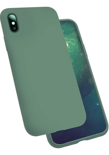 Apple iPhone X Kılıf Silk Silikon + Cam Ekran Koruyucu Midnight Green